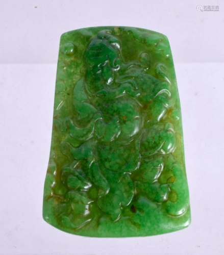 A CHINESE CARVED JADE PLAQUE. 42 grams. 6.5 cm x 4.5