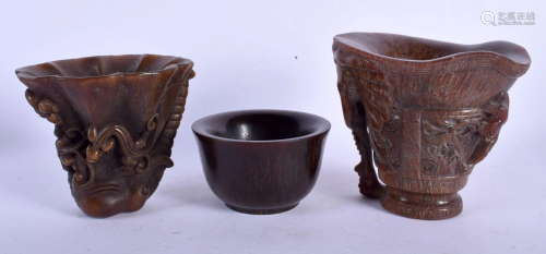 TWO CHINESE HORN TYPE LIBATION CUPS 20th Century,