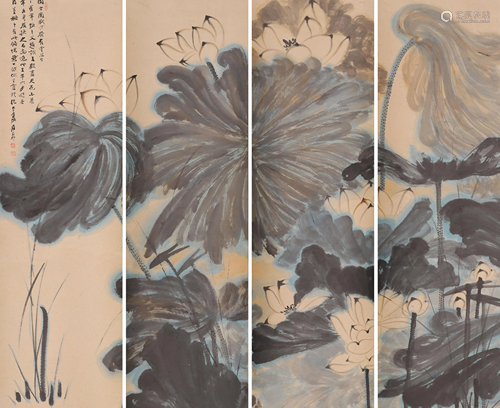 A Set of Four Chinese Painting Hanging Scrolls,