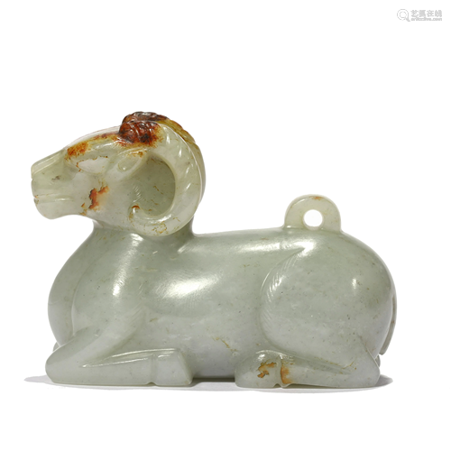 A Carved Celadon Pale Jade Ram