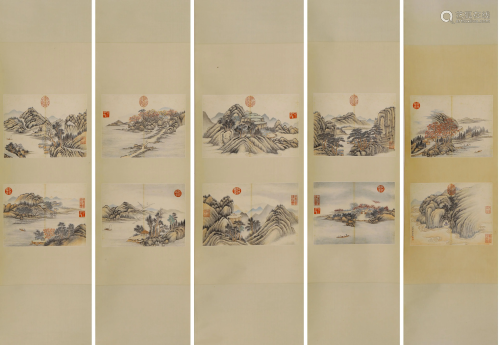 A Set of Five Chinese Painting Scrolls Signed Qian