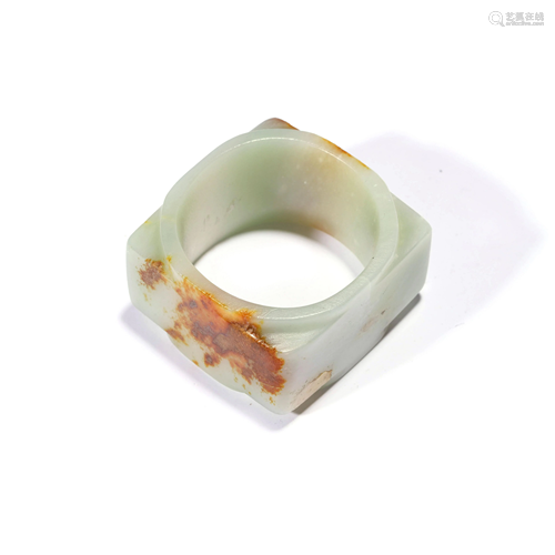 A Carved White and Russet Jade Cong