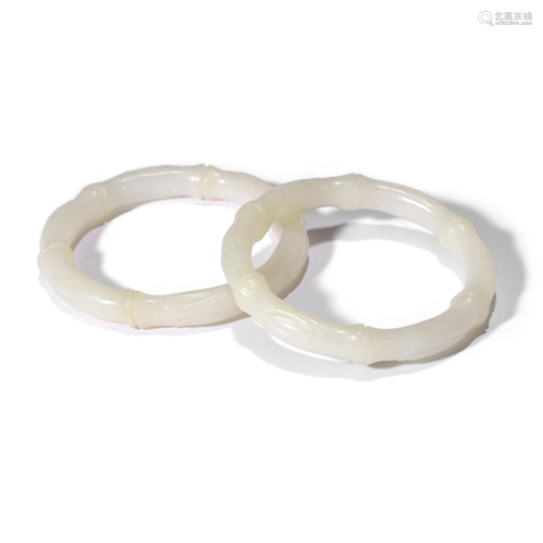 Pair White Jade Bangles