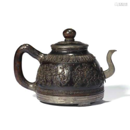 A Carved Coconut Shell Teapot