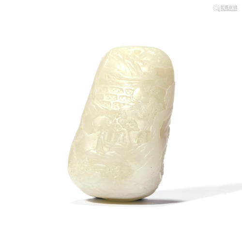 A Carved White Jade Crane and Pine Pendant
