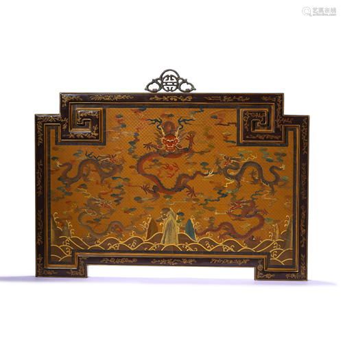 A Gilt-Lacquered Wood Dragon And Wave Hanging Plaque