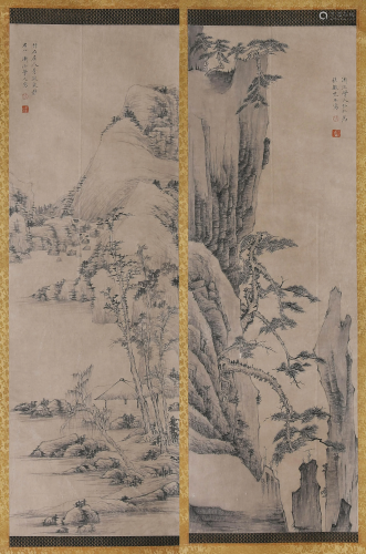 Two Chinese Painting Scrolls of Landscape