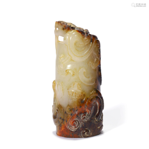 A Carved White and Russet Jade Ornament