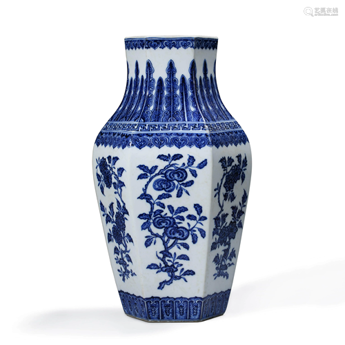 A Blue and White Hexagonal Vase, Qianlong Mark