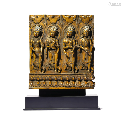 A Gilt-bronze Acolytes Panel
