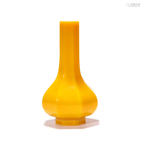 A Yellow Glass Hexagonal Vase