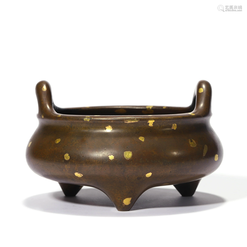 A Gold-Splashed Double-Eared Incense Burner