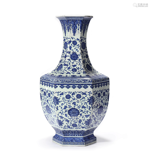 A Blue and White Hexagonal Vase, Qianlong Mark