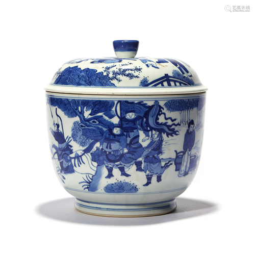 A Blue and White Figural Story Jar with Cover , Kangxi