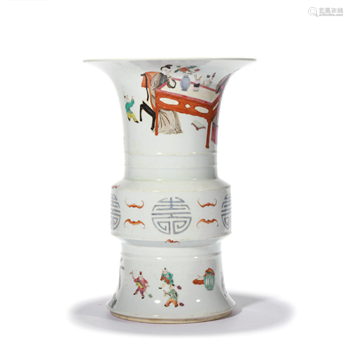 A Wucai Lady And Child Beaker Vase