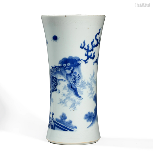 A Blue And White Mythical Beast Brush Pot