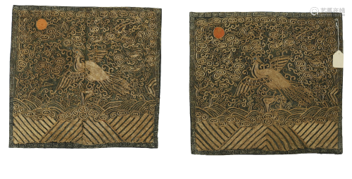 A Pair Of Embroidered Stitch Square Panels