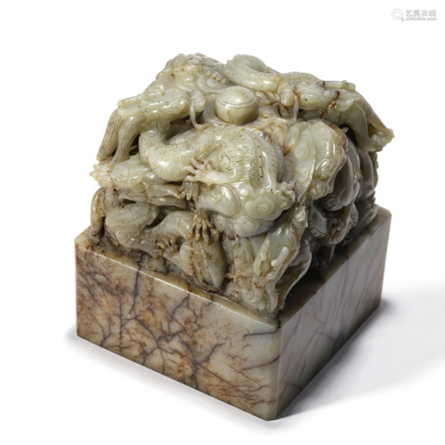 A Carved Jade Nine Dragon Seal