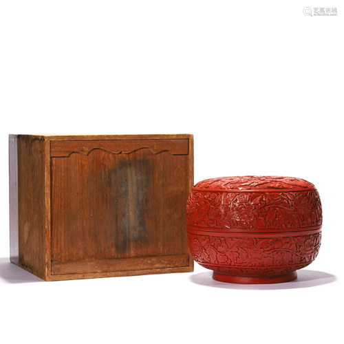 A Carved Cinnabar Lacquer Box And Cover