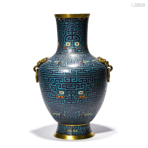 A Cloisonne Enamel Vase with Double Handles, Qianlong