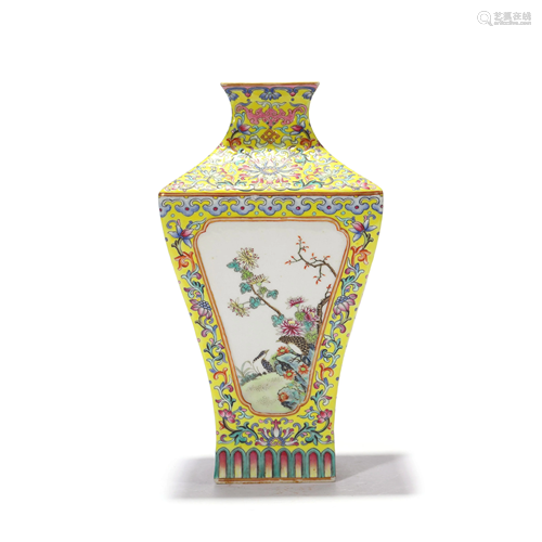 A Famille Rose Floral and Bird Vase, Qianlong Mark