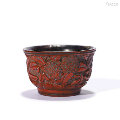 A Carved Cinnabar Lacquer Sanduo Bowl