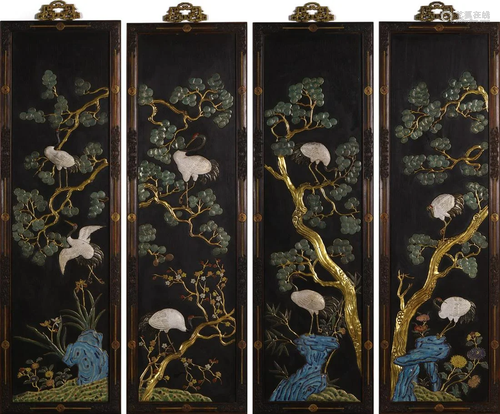 A Set Of Four Inlaid Wood Hanging Screens