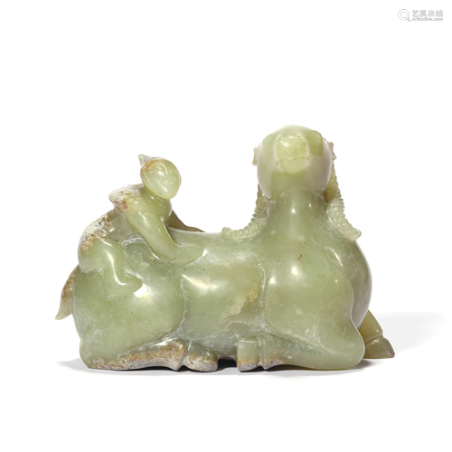 A Carved Yellow Jade Figure Of Child And Ram