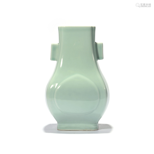 A Celadon Glaze Square Pierced Vase