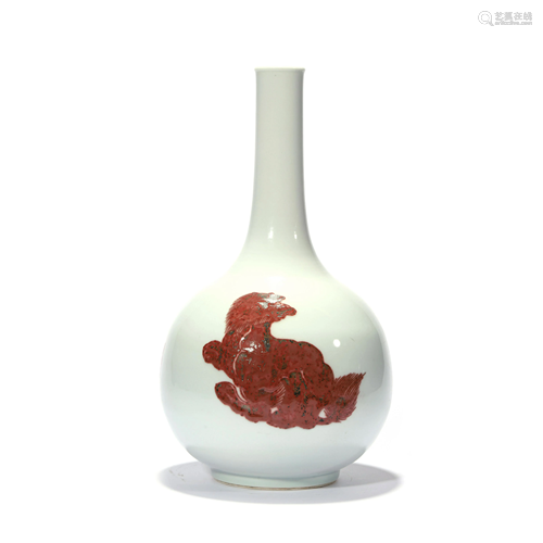 A Copper Red Glaze Three Lion Bottle Vase