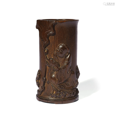 A Carved Bamboo Figure Brush Pot