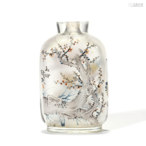 An Interior Painting Flower And Bird Glass Snuff Bottle