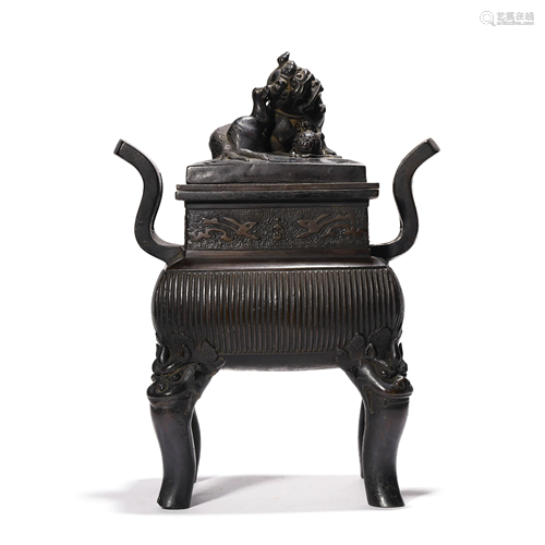 A Bronze Four-Leg Incense Burner And Cover