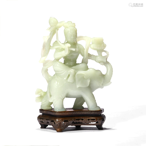 A Carved Jade Figure Of Manjushri