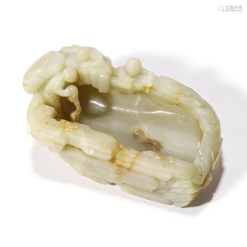 A Carved Jade Figural Brush Washer