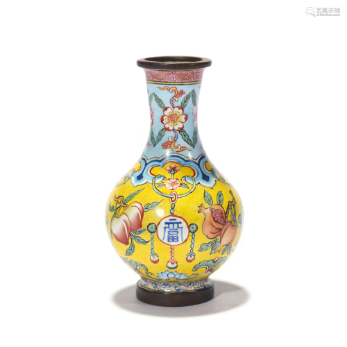 A Painted Enamel Bronze Vase, Qianlong Mark