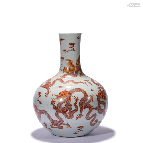 An Iron Red Dragon Globular Vase, Qianlong Mark