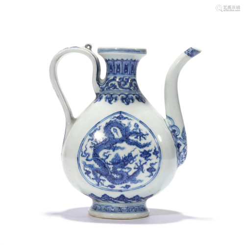 A Blue And White Dragon Ewer