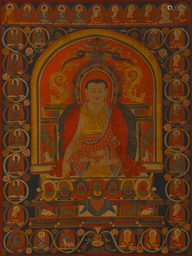 A Painted Thangka Of Guru