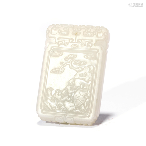 A Carved Jade Figure And Pine Plaque Pendant