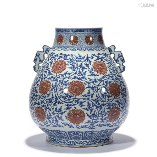 An Underglaze Blue And Copper Red Glaze Boxiang Flower