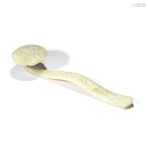 A Carved White Jade Ruyi Scepter