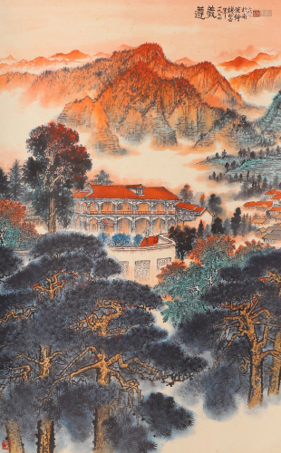 A Chinese Landscape And Pavilion Painting Scroll Signed
