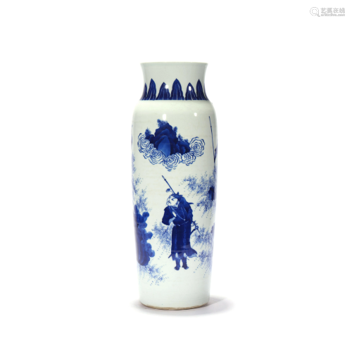 A Blue And White Figure Sleeve-Form Vase