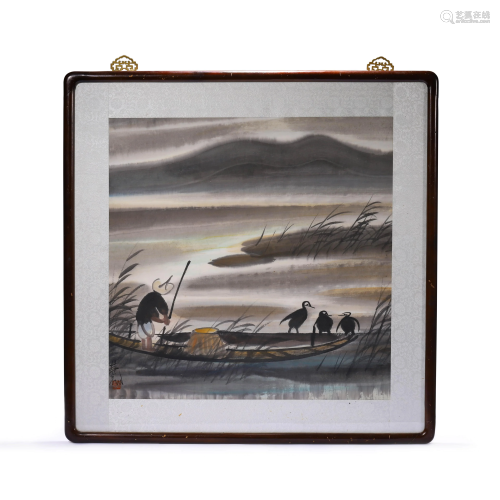 A Chinese Boating Painting With Frame Signed Lin