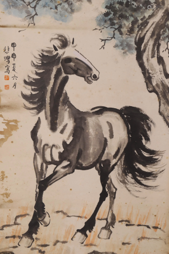 A Chinese Horse Painting Scroll Signed Xu Beihong
