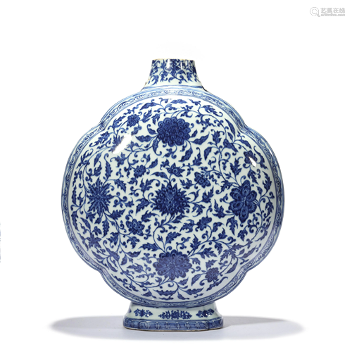 A Blue And White Flower Moon Flask