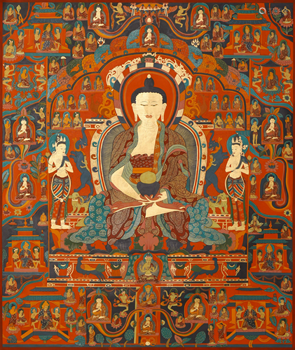 A Painted Thangka Of Amitabha