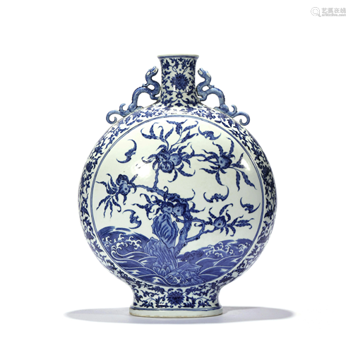 A Blue And White Chilong Moon Flask