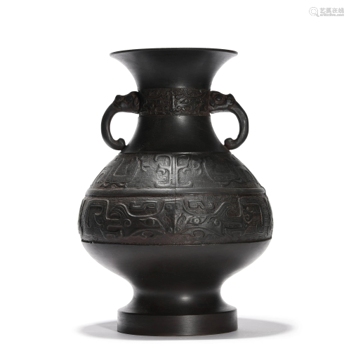 A Bronze Double-Eared Zun Vase